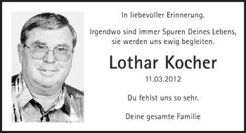 Traueranzeige von Lothar Kocher 