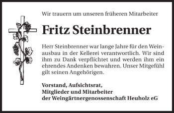Traueranzeige von Fritz Steinbrenner 