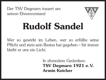 Traueranzeige von Rudolf Sandel 