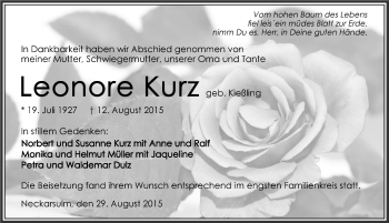 Traueranzeige von Leonore Kurz 