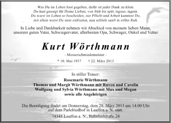Traueranzeige von Kurt Wörthmann 