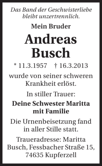 Traueranzeige von Andreas Busch 
