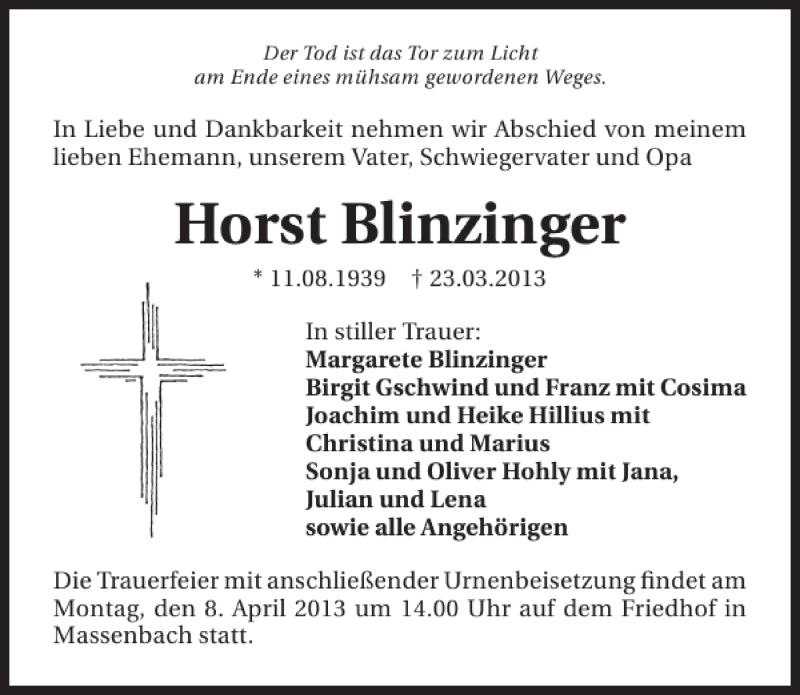  Traueranzeige für DerTodistdasTorzumLichtamEndeeinesmühsamgewordenen W vom 03.04.2013 aus 