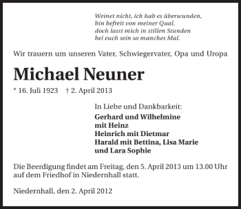 Traueranzeige von Michael Neuner 