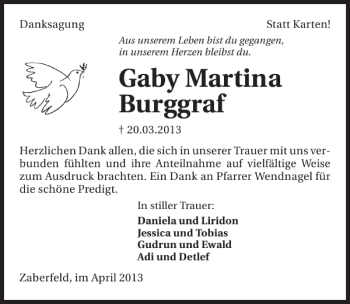 Traueranzeige von Gaby Martina Burggraf 