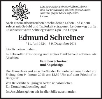 Traueranzeige von Edmund Schreiner 