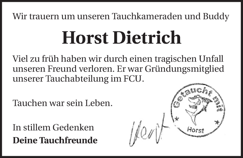  Traueranzeige für Horst Dietrich vom 13.05.2015 aus 