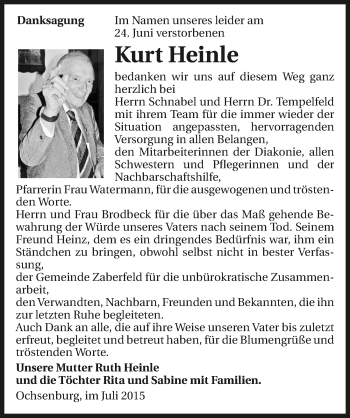 Traueranzeige von Kurt Heinle 
