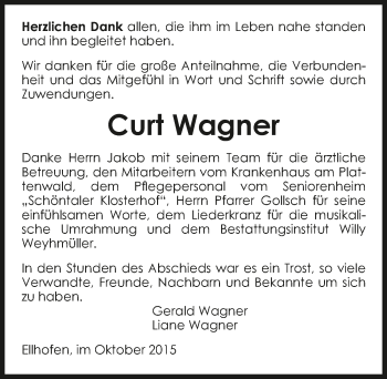 Traueranzeige von Curt Wagner 