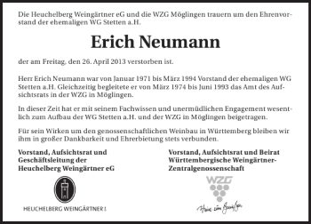 Traueranzeige von Erich Neumann 