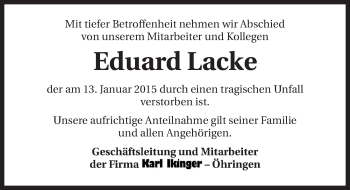 Traueranzeige von Eduard Lacke 