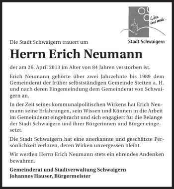 Traueranzeige von Erich Neumann 