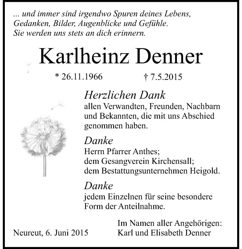  Traueranzeige für Karlheinz Denner vom 06.06.2015 aus 