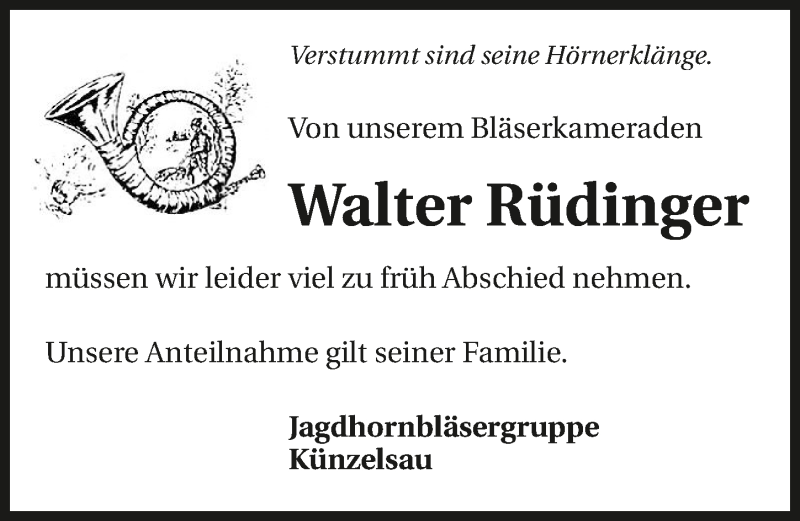  Traueranzeige für Walter Rüdinger vom 18.07.2015 aus 