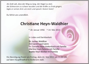 Traueranzeige von Christiane Heyn-Waldhier 