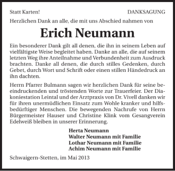Traueranzeige von Erich Neumann 