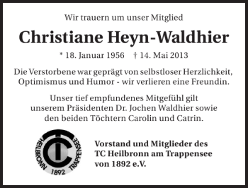 Traueranzeige von Christiane Heyn-Waldhier 