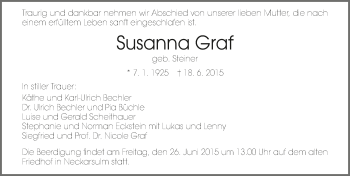 Traueranzeige von Susanna Graf 