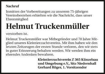 Traueranzeige von Helmut Truckenmüller 