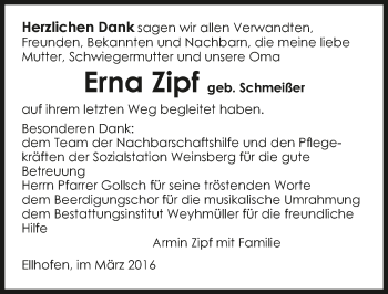 Traueranzeige von Erna Zipf 