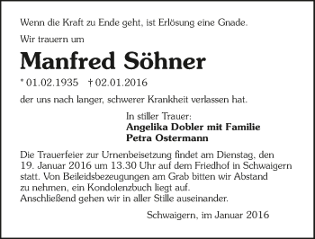 Traueranzeige von Manfred Söhner 