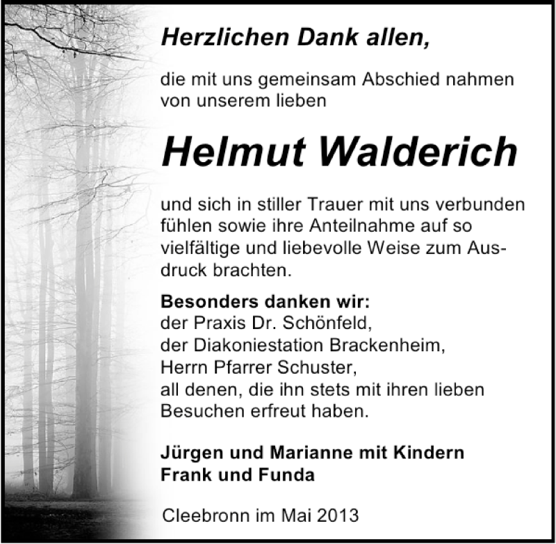  Traueranzeige für Wilhelm Walderich vom 24.05.2013 aus 