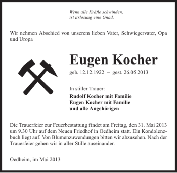 Traueranzeige von Eugen Kocher 