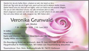 Traueranzeige von Veronika Grunwald 