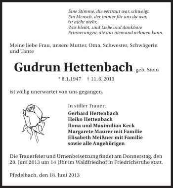 Traueranzeige von Gudrun geb. Stein Hettenbach 