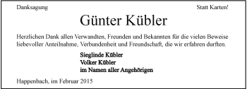 Traueranzeige von Günter Kübler 