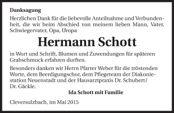 Traueranzeige von Hermann Schott 