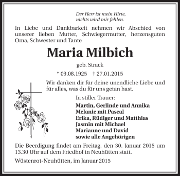 Traueranzeige von Maria Milbich 