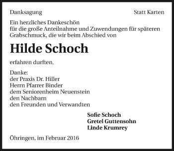 Traueranzeige von Hilde Schoch 