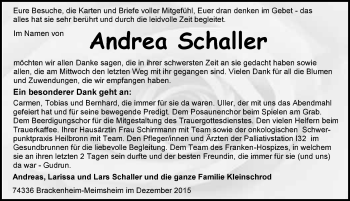 Traueranzeige von Andrea Schaller 