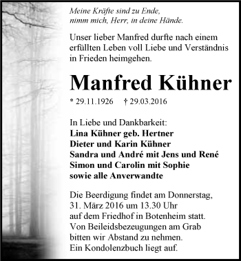Traueranzeige von Manfred Kühner 