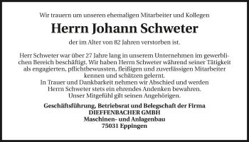 Traueranzeige von Johann Schweter 