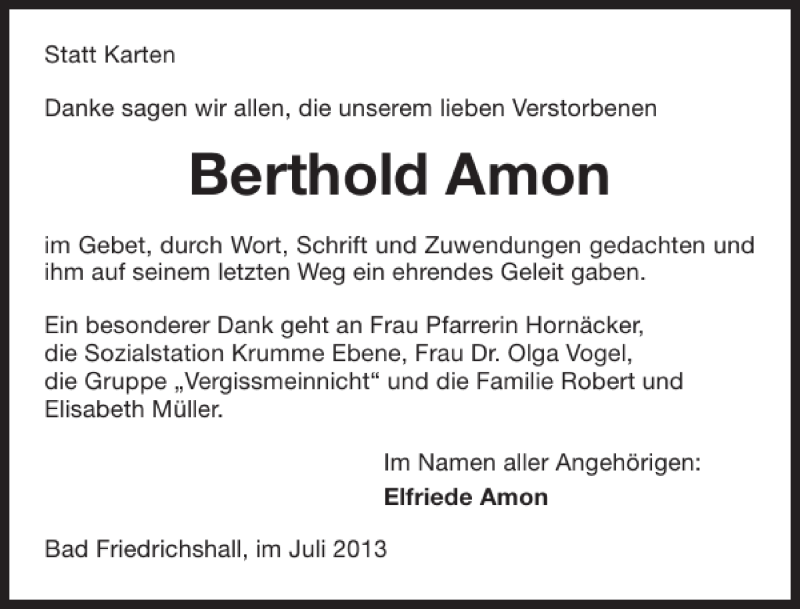  Traueranzeige für Berthold Amon vom 26.07.2013 aus 