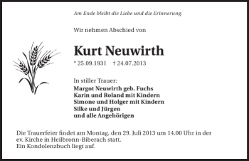 Traueranzeige von Kurt Neuwirth 