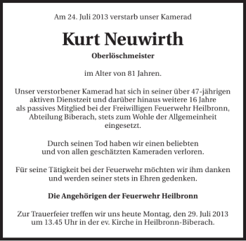 Traueranzeige von Kurt Neuwirth 