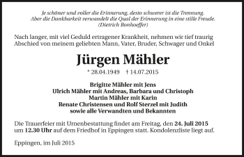 Traueranzeige von Jürgen Mähler 