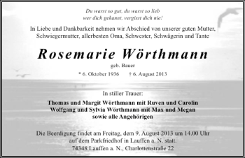 Traueranzeige von Rosemarie Wörthmann 