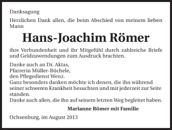 Traueranzeige von Hans-Joachim Römer 