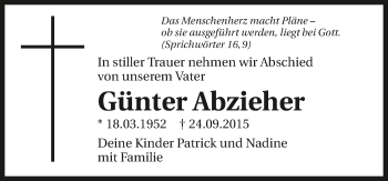 Traueranzeige von Günter Abzieher 