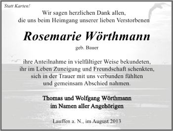 Traueranzeige von Rosemarie Wörthmann 
