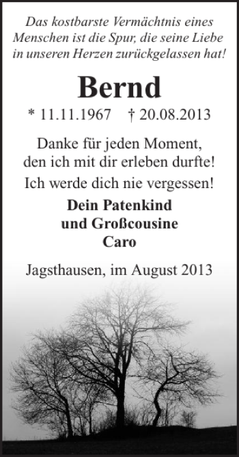Traueranzeige von Bernd Bernd 