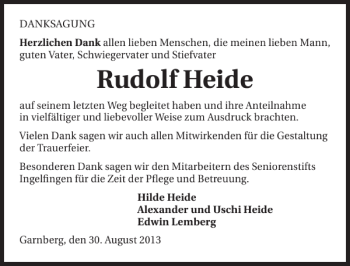 Traueranzeige von Rudolf Heide 