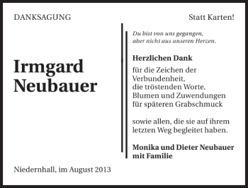 Traueranzeige von Irmgard Neubauer 