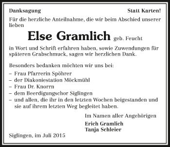 Traueranzeige von Else Gramlich 