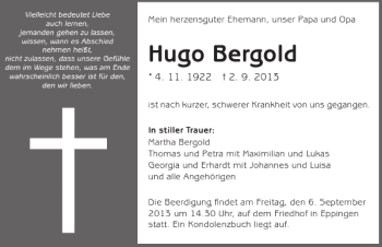 Traueranzeige von Hugo Bergold 