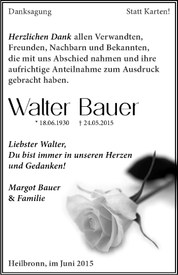 Traueranzeige von Walter Bauer 